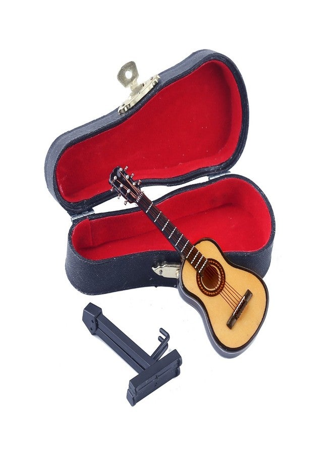 Dselvgvu Wooden Miniature Guitar with Stand and Case Mini Musical Instrument Guitar Replica Collectible Figurines Dollhouse Accessories Model Home Decoration Display Ornament (3.94"x1.42"x0.59") - Image 5